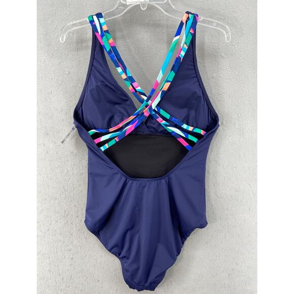 La Blanca Swimsuit Women's Sz 14 Island Goddess Blue V-neck Criss‎ Cross Straps - Picture 10 of 12